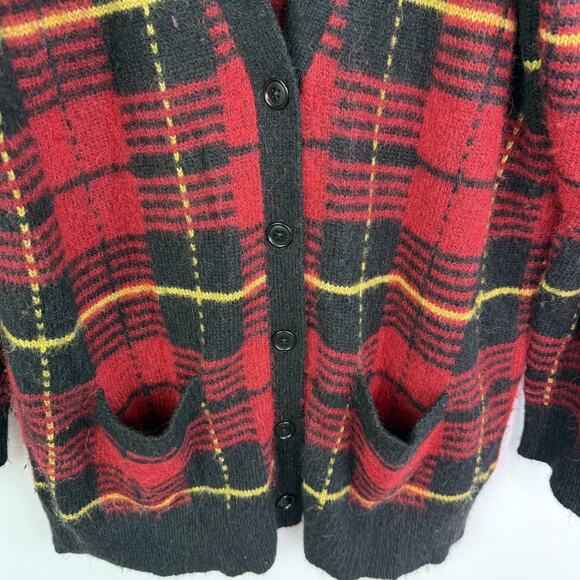 Polo Ralph Lauren Red Black Alpaca Wool Sweater Cardigan Tartan Plaid Women's L - Picture 4 of 8